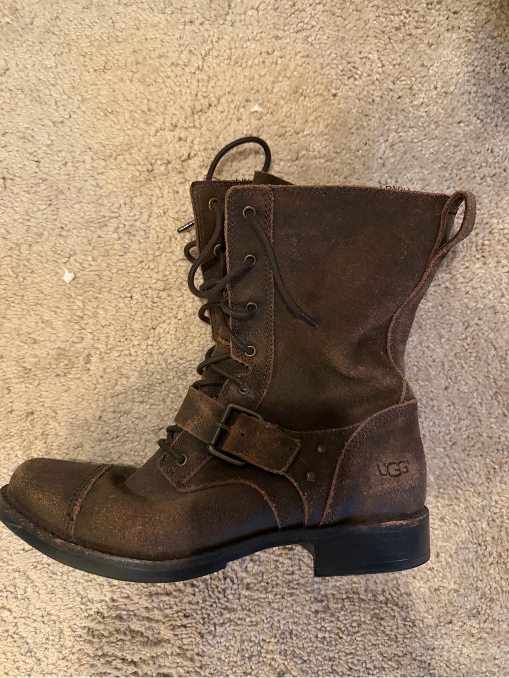 UGG Marela Dark Brown Lace Up Buckle Moto Combat Boots Women’s 8 - Picture 7 of 9